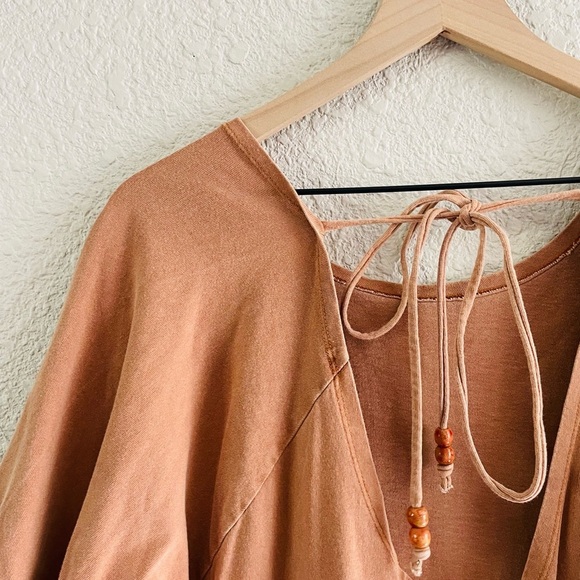 Free People Beach Tan / camel Brown Drop Waist Tunic Mini Dress Swim Cover - Picture 6 of 13